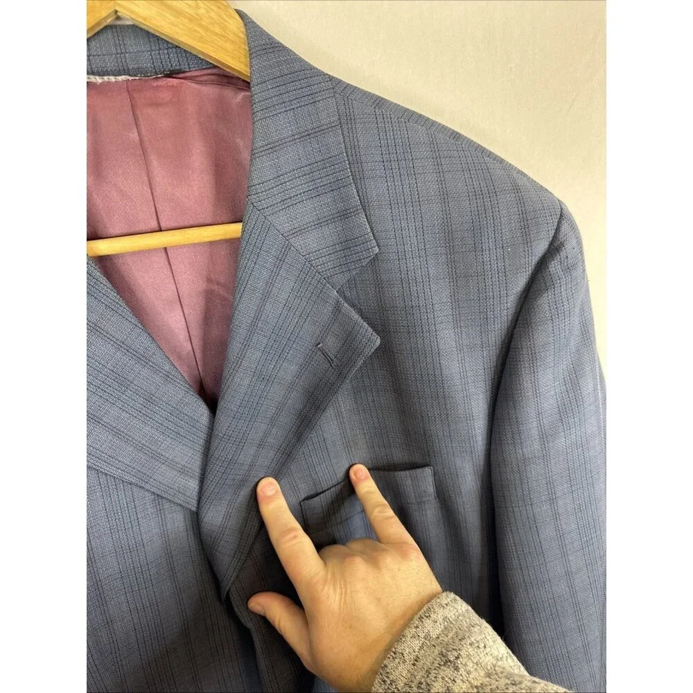 Brothers Beilla Italian Wool Silk Blazer Blue Plaid 44S Tessuto Italiano‎